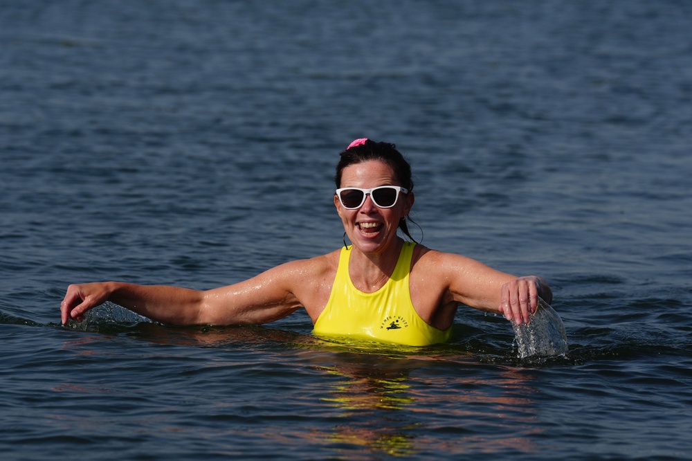 A woman going for a morning swim in Clontarf, Dublin (Brian Lawless/PA) (PA Wire)