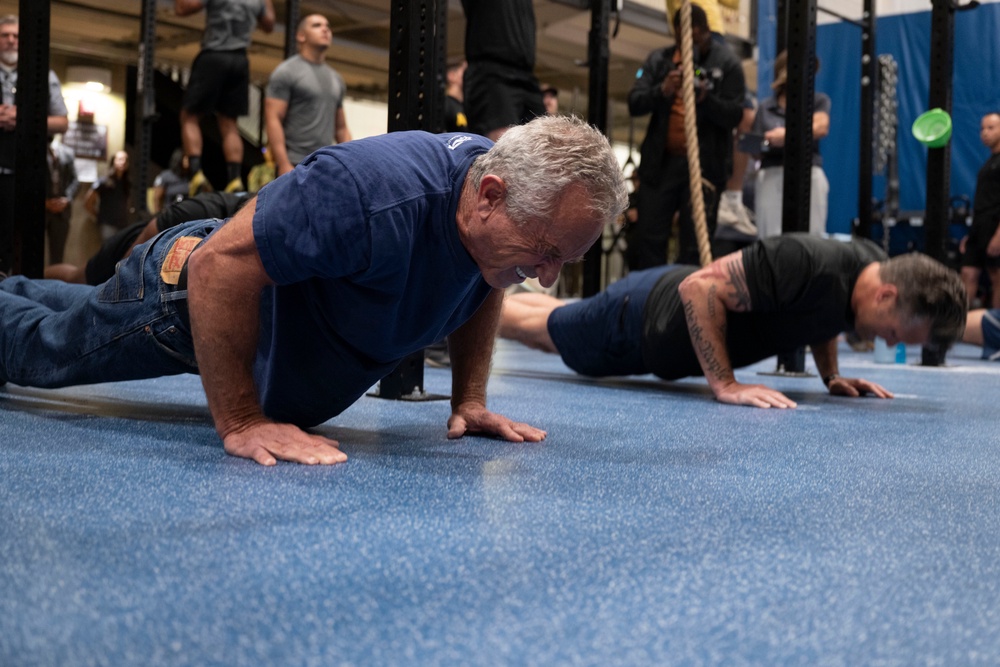 Secretary of Defense Pete Hegseth hosts a fitness check with Secretary of Health and Human Services Robert F. Kennedy, Jr. at the Pentagon Athletic Center in Washington, D.C., last August. Kennedy credits his diet for helping him slim down (DoD photo by U.S. Navy Petty Officer 1st Class Alexander Kubitza)