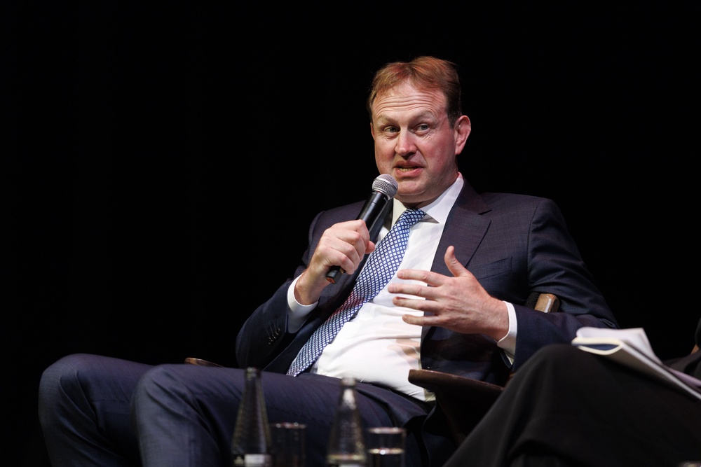 Irish Justice Minister Jim O’Callaghan during a panel discussion at the MAC Theatre in Belfast (Liam McBurney/PA) (PA Wire)