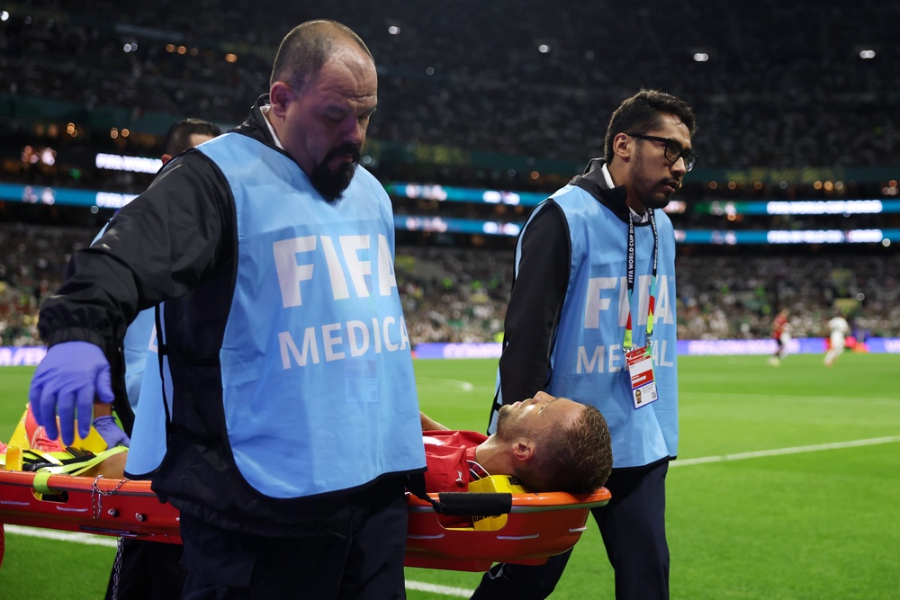 Tomas Soucek was stretchered off in Czech Republic’s final group game (Getty)