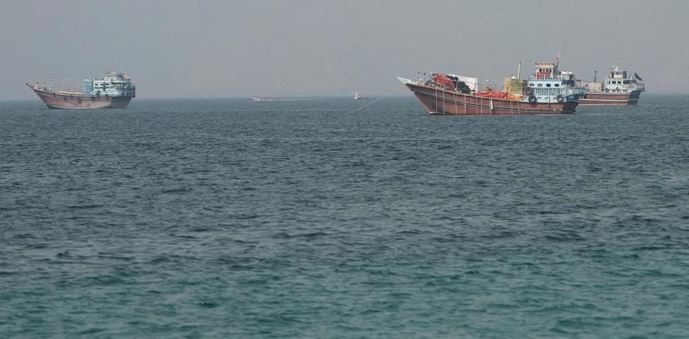 Vessels at the Strait of Hormuz, as seen from Musandam, Oman, June 25 (Reuters)