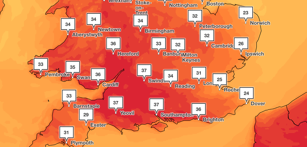Highs of 37C are forecast on Thursday (Met Office)