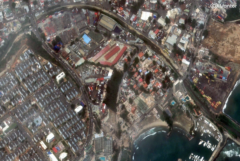 A satellite view shows damage in the industrial area in La Guaira, Venezuela, June 25, 2026 (Vantour)