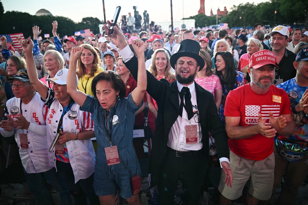Trump supporters gathered on the National Mall in Washington, D.C., Wednesday to hear the president’s address (AFP/Getty)