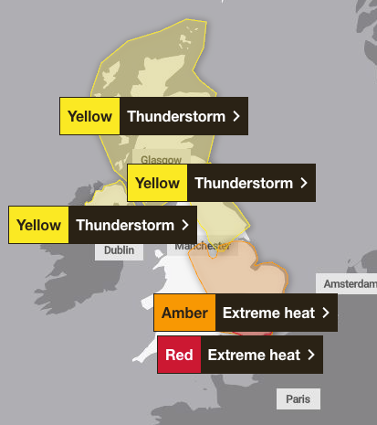Yellow weather warning for thunderstorms in place until later tonight (Met Office)