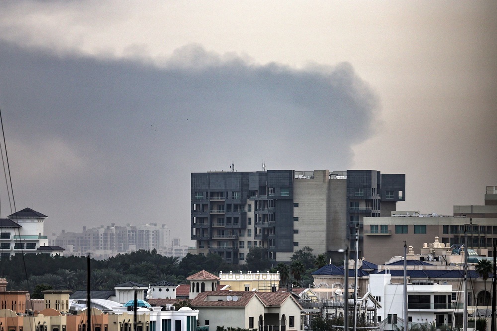 Smoke rises above Dubai on March 13, 2026 after explosions rattled buildings at the height of the Iran war (AFP via Getty Images)