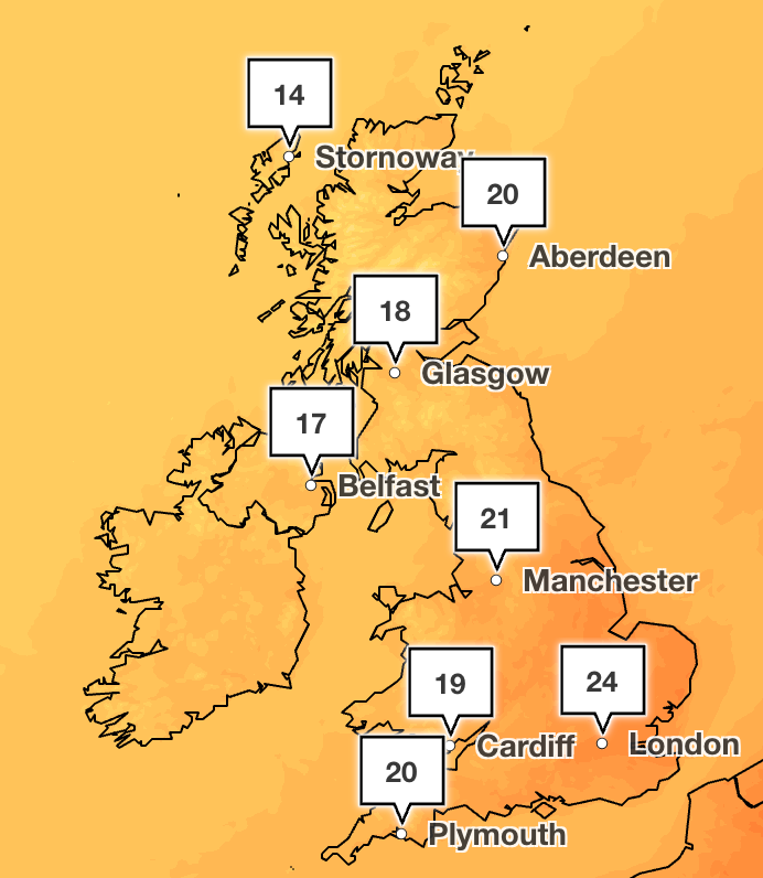 Temperatures will feel more normal for this time of year on Sunday (Met Office)