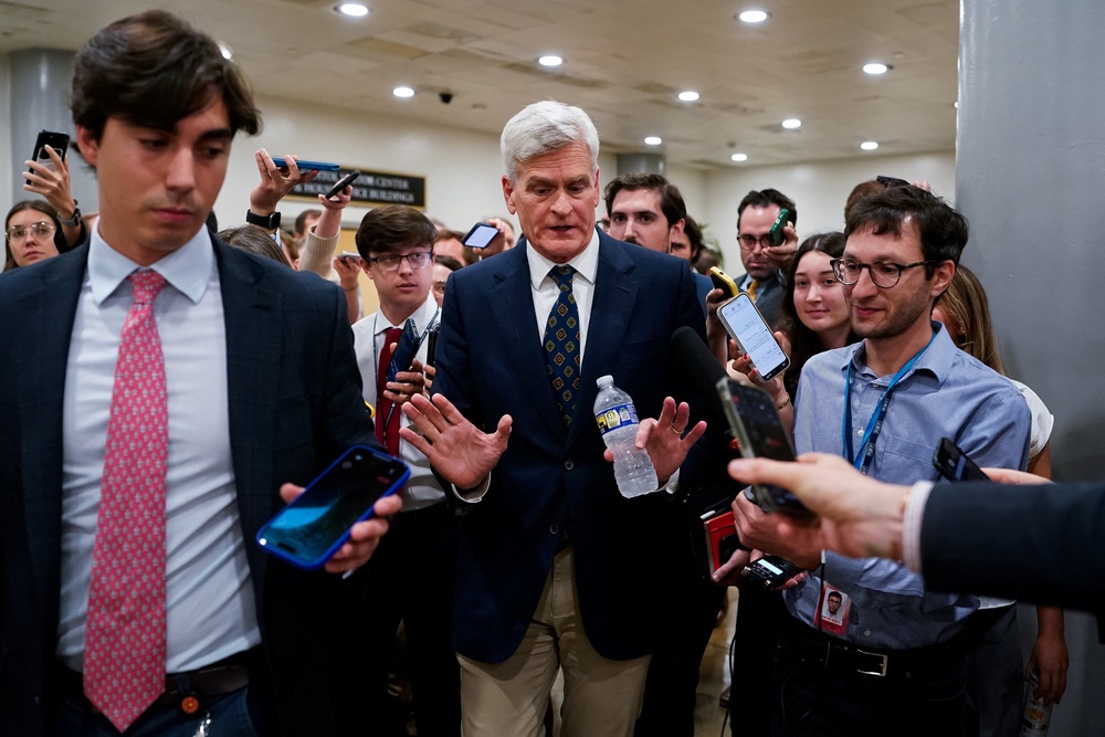 Cassidy spoke to reporters in the Senate on Wednesday shortly after his blow-up with Trump at a caucus lunch (Reuters)