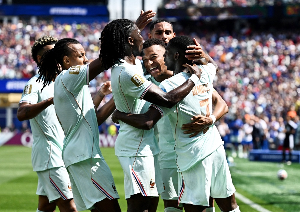 France players celebrate during an impressive first half against Norway (Reuters)