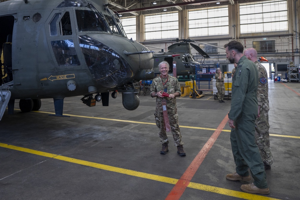 Bruce Dickinson during a visit to RAF Odiham in Hook (Ben Birchall/PA) (PA Wire)