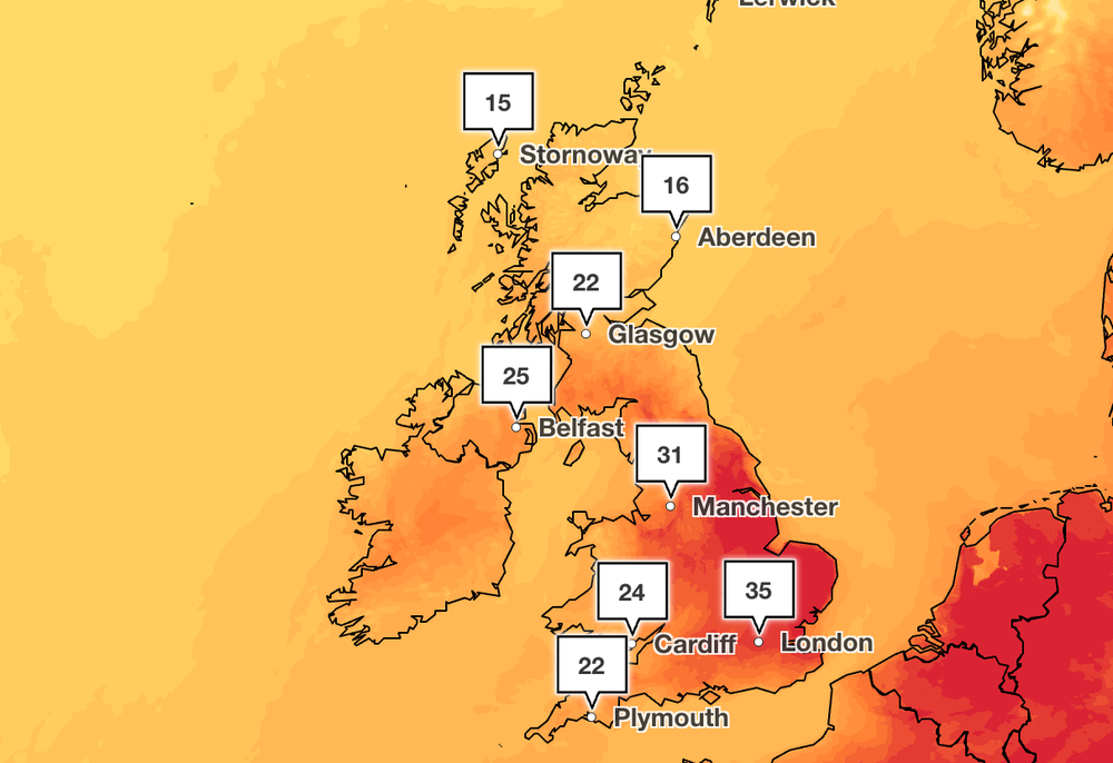 Temperatures in the south will remain high on Friday (Met Office)