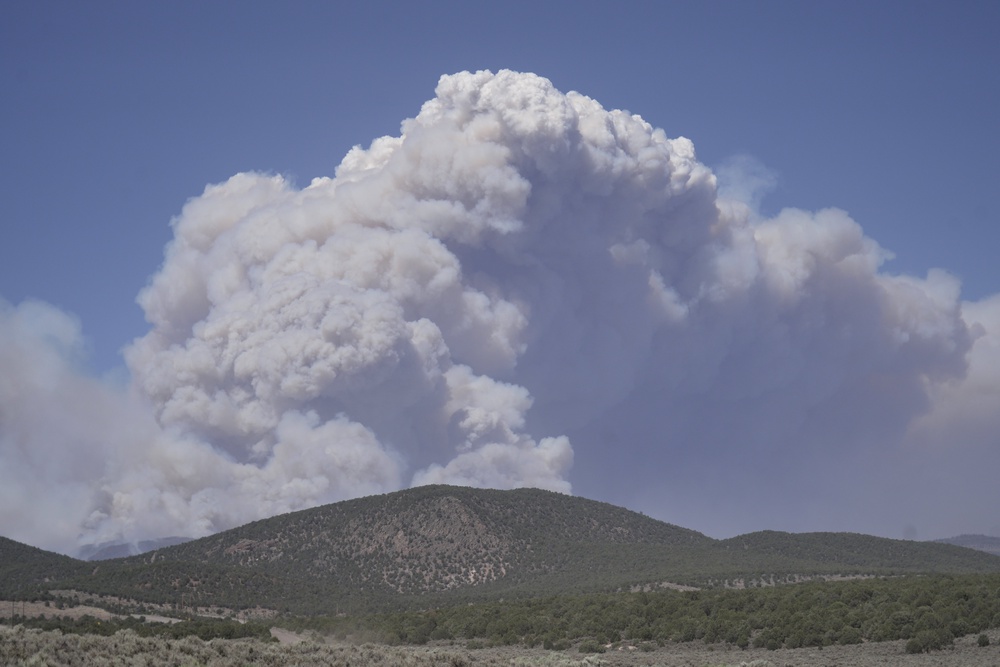 A plume of smoke rises from the Cottonwood Fire, Friday, June 26, 2026, near Beaver, Utah. (AP Photo/Ty ONeil) (AP)