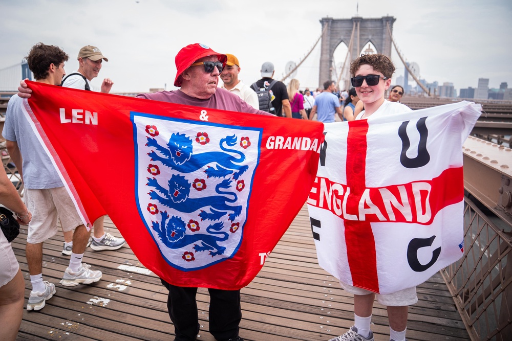 England fans Peter Harding, 74, (left) and his grandson Len Pyle, 14, are confident of England’s chances (James Manning/PA) (PA Wire)