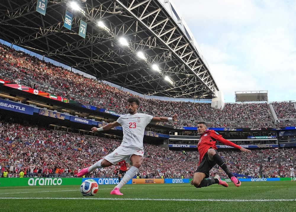 Ramin Rezaeian equalised for Iran after a frantic opening 15 minutes (Getty)
