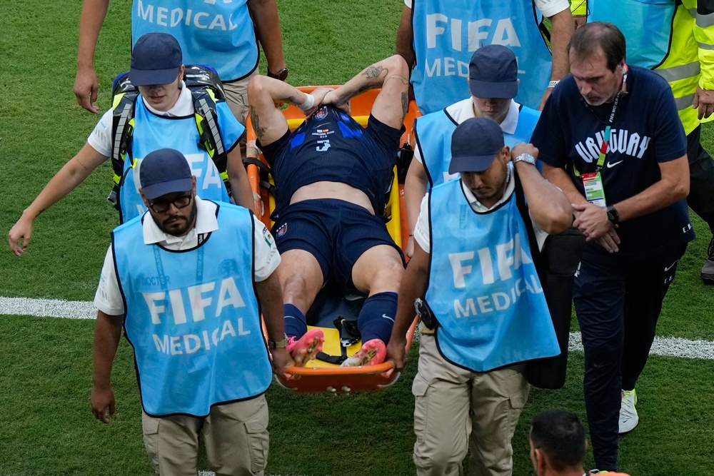 Manuel Ugarte collided with a teammate (AP)