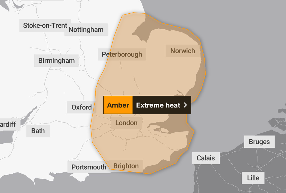 An amber warning for extreme heat will be in place until Sunday (Met Office)