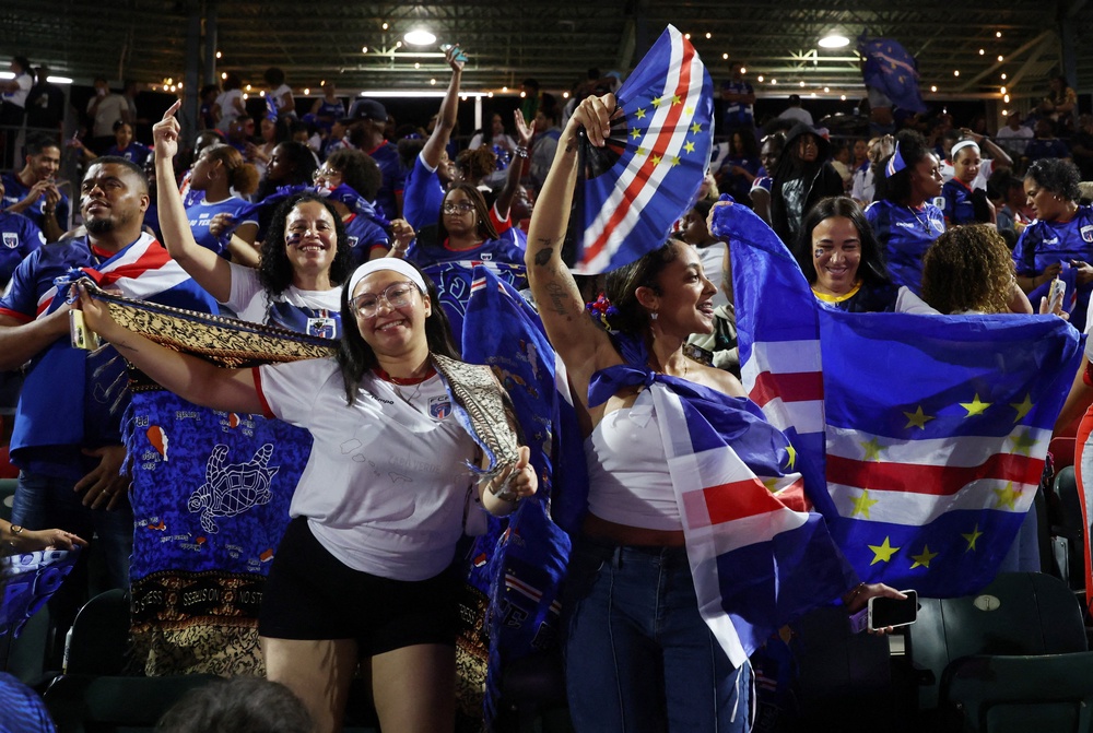 Cape Verde fans in Massachusetts celebrate their team's success in Houston (Reuters)