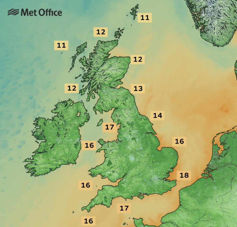 UK's sea surface temperatures following heatwave (Met Office)