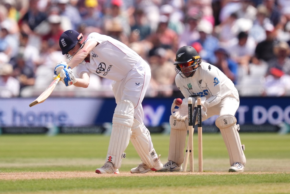 Harry Brook was bowled by this Zak Foulkes delivery (Mike Egerton/PA) (PA Wire)