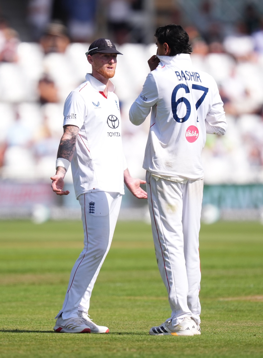 It was a challenging day for England captain Ben Stokes, left, and Shoaib Bashir, right (Mike Egerton/PA) (PA Wire)