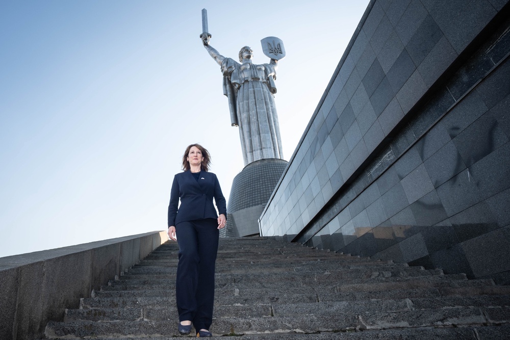 Chancellor of the Exchequer Rachel Reeves at the 'Motherland Statue' in Kyiv (PA)