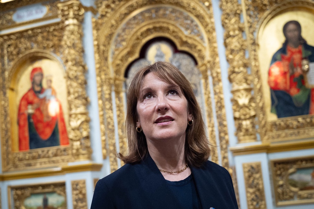 Chancellor of the Exchequer Rachel Reeves visits the Kyiv Pechersk Lavra one of Europe's holiest sites which was significantly damaged during a Russian attack on June 15 this year. (PA)