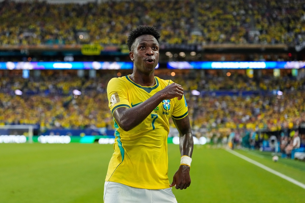 Will Vinicius Junior be celebrating another goal at the World Cup on Monday? (Rebecca Blackwell/AP) (AP)