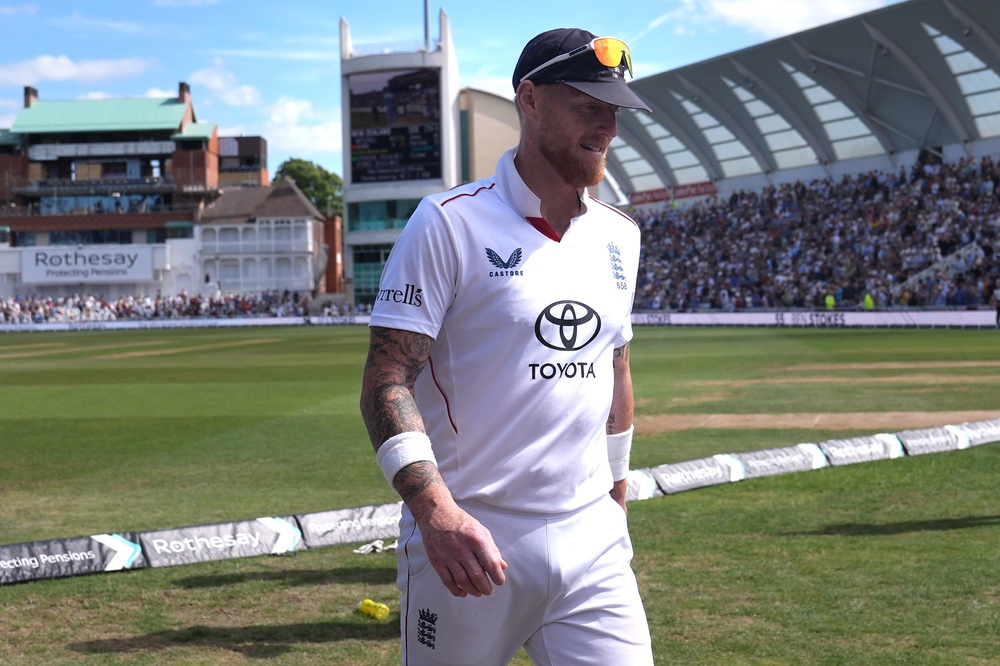 England’s Ben Stokes leaves the field for tea on day four of the third Test at Trent Bridge (Joe Giddens/PA). (PA Wire)