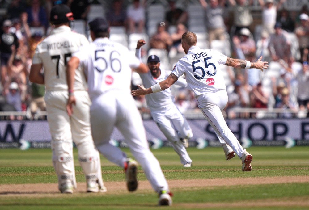 Stokes took a wicket the ball after the Trent Bridge crowd rose to applaud the news of his retirement (Joe Giddens/PA) (PA Wire)