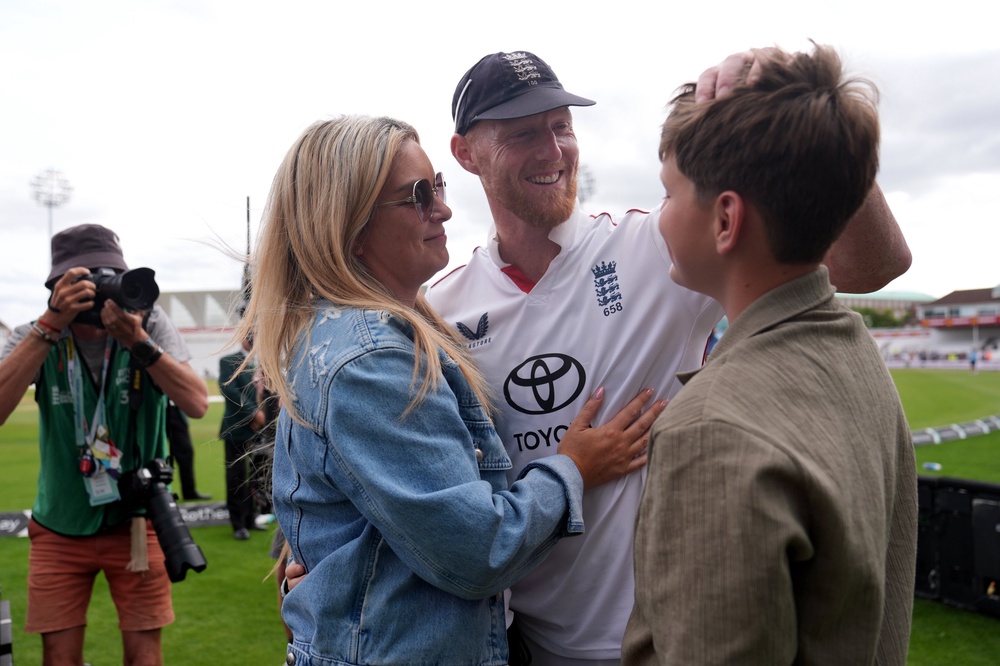 Stokes shared a moment with his family after announcing his retirement from international cricket (PA)