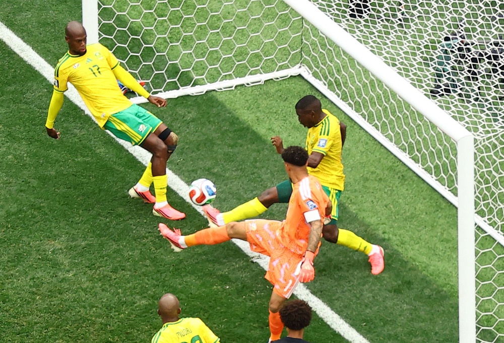 Aubrey Modiba cleared off the line for South Africa in the first-half (Reuters)
