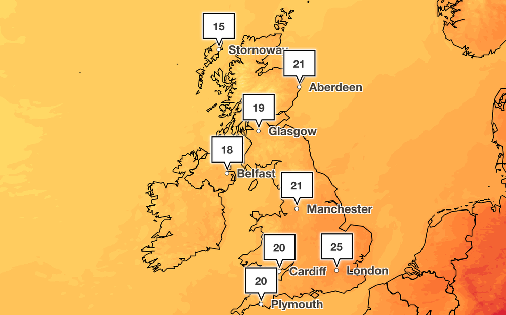 A high of 25C is forecast in London on Sunday (Met Office)