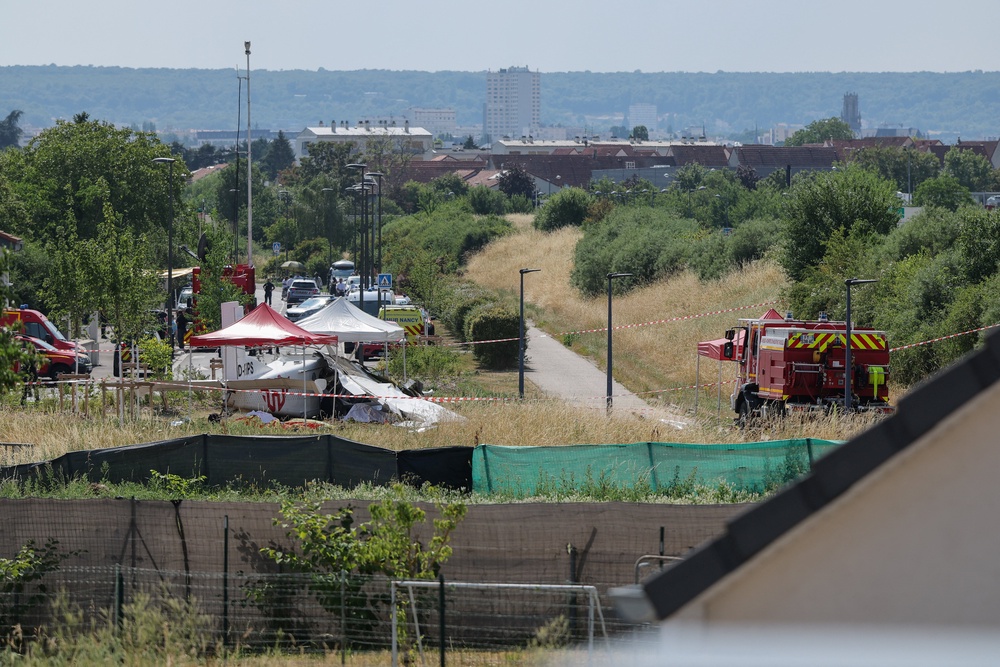 Site of the crash, 300m from the runway of the Nancy-Essey airfield (Reuters)