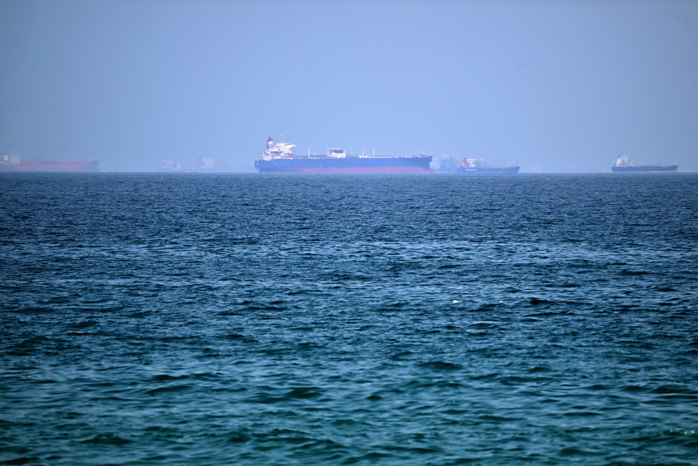 Vessels are pictured off coast of the Khor Fakkan Container Terminal, the only natural deep-sea port in the region (AFP/Getty)