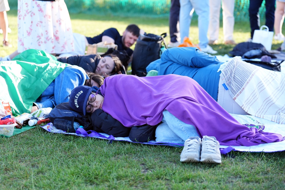 People in the queue on day one of the 2026 Wimbledon Championships in London (Mike Egerton/PA) (PA Wire)