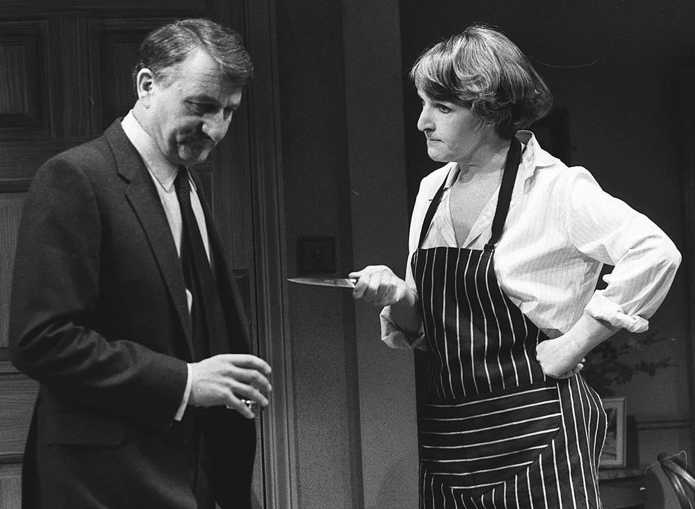 On stage in 1981 with Peter Jeffrey in a scene from Stanley Prince’s play Moving (PA) (PA Archive)