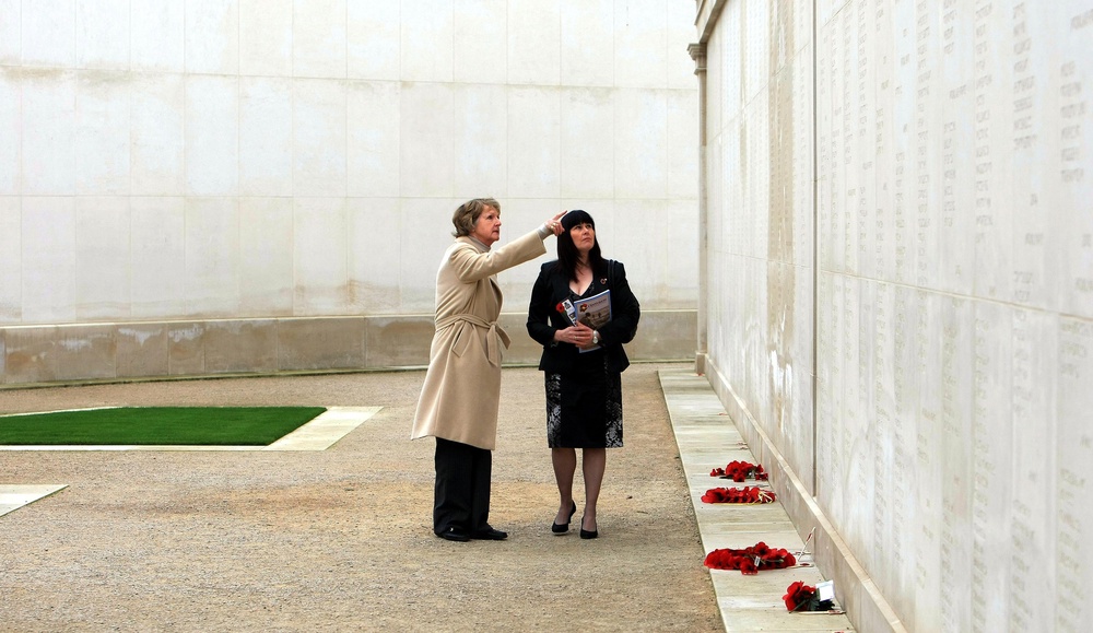 With Jacqui Thompson, the widow of Senior Aircraftman Gary Thompson, at the National Memorial Arboretum in Alrewas, Staffordshire, in her role as a member of its fundraising council in 20 10 (PA) (PA Archive)