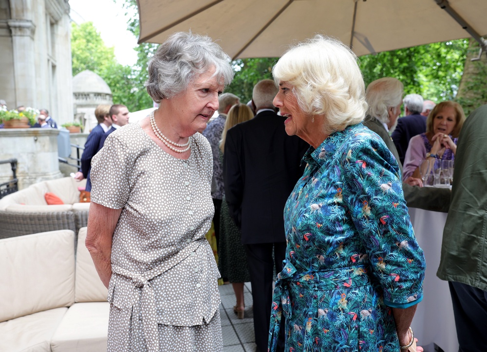 Dame Penelope speaks to Camilla during The Oldie Luncheon, in celebration of Duchess of Cornwall 75th Birthday at National Liberal Club in July 2022 (PA) (PA Archive)