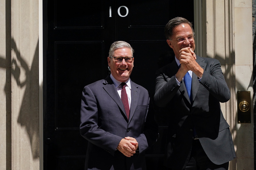 Keir Starmer welcomes Nato secretary general Mark Rutte to No 10 on Monday (AP)
