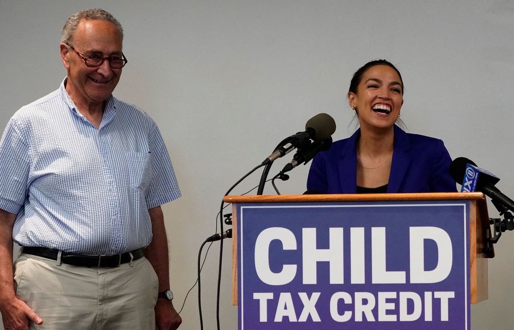 Sen. Chuck Schumer (D-N.Y.)’s lagging approval ratings has raised the question of whether Reps. Alexandria Ocasio-Cortez (D-N.Y.) could stage a primary challenge against him. (AFP/Getty)