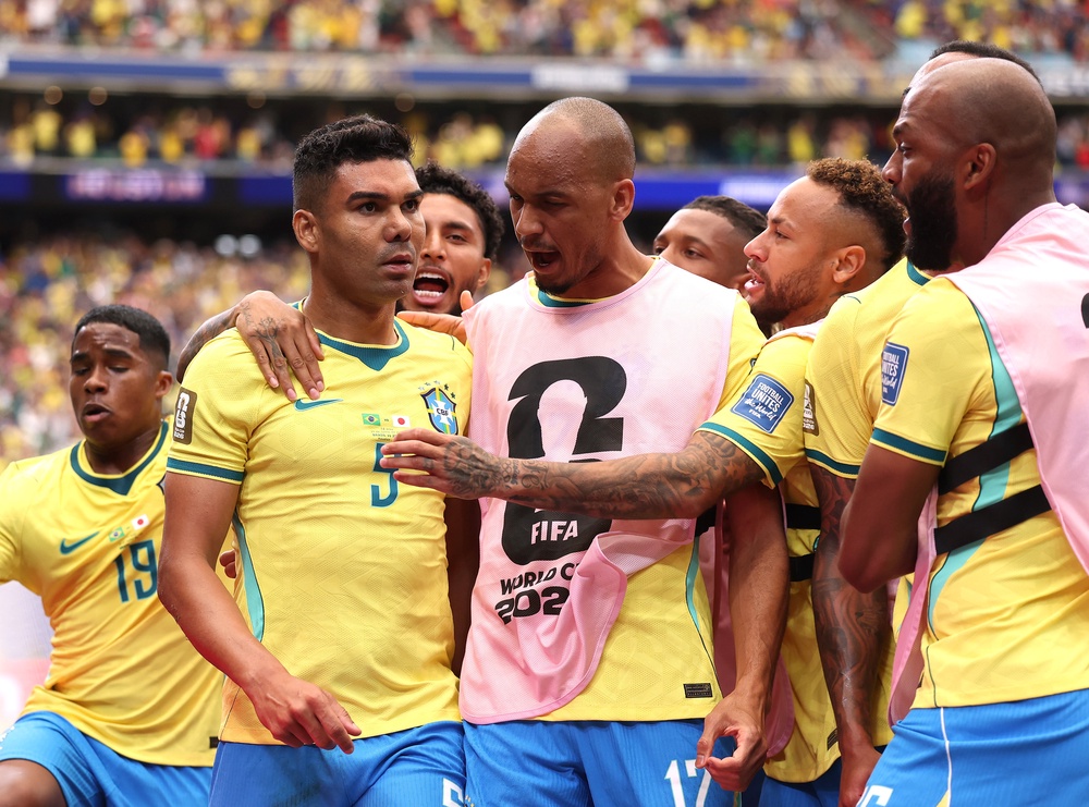 Casemiro of Brazil celebrates with teammates (Getty)