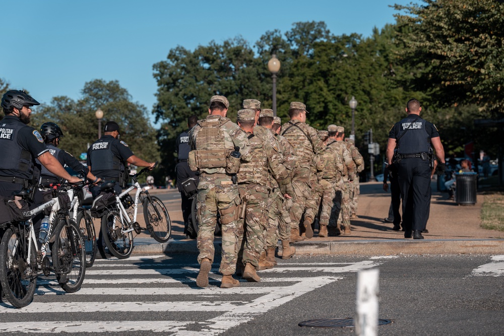 Sam O’Hara was arrested by local police after he followed National Guard troops and played ‘The Imperial March’ during a patrol in September 2025 (Getty Images)