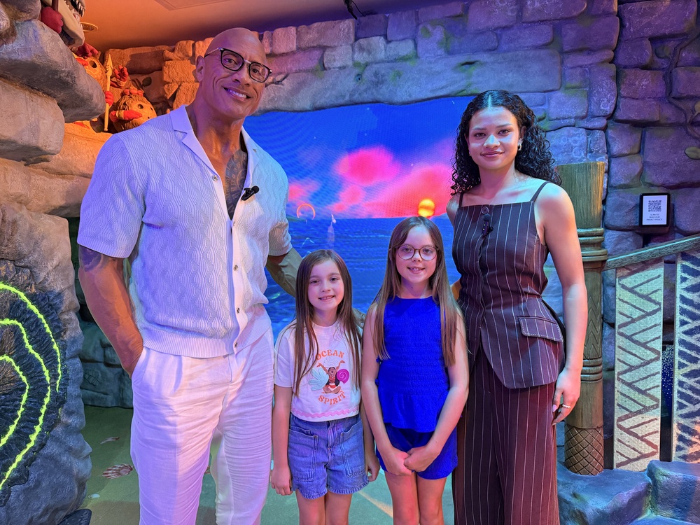 Dwayne Johnson and Catherine Laga’aia, with Bella Riding and her sister Luna (GOSH/PA) (PA Media)
