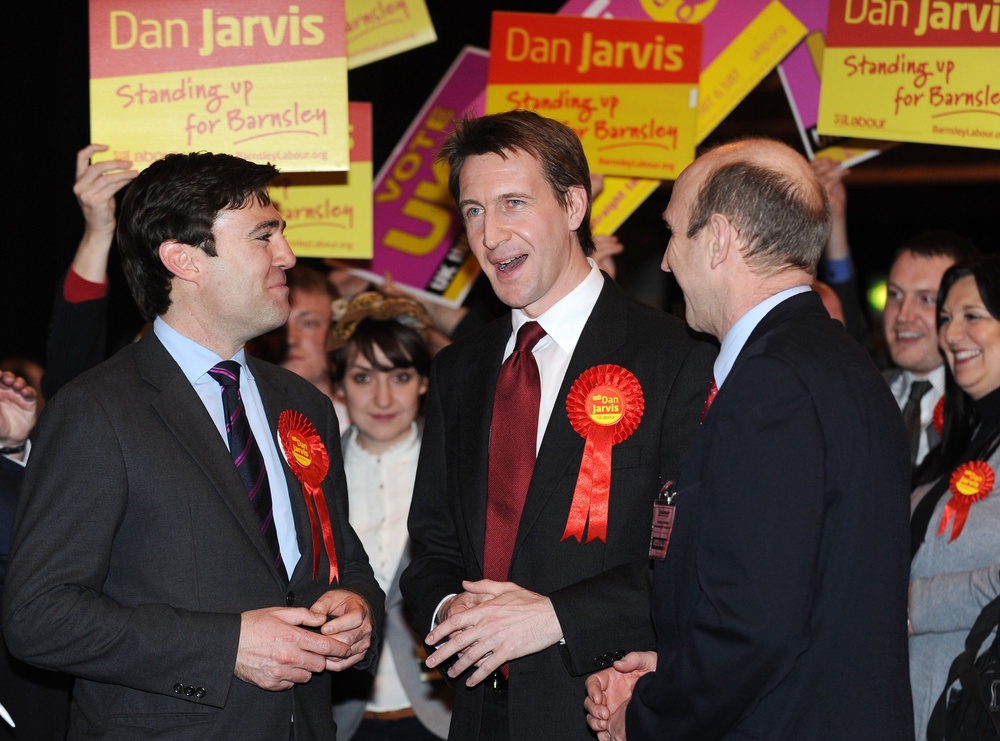 Dan Jarvis, centre, with Andy Burnham, left, and John Healey in 2011 (PA) (PA Archive)