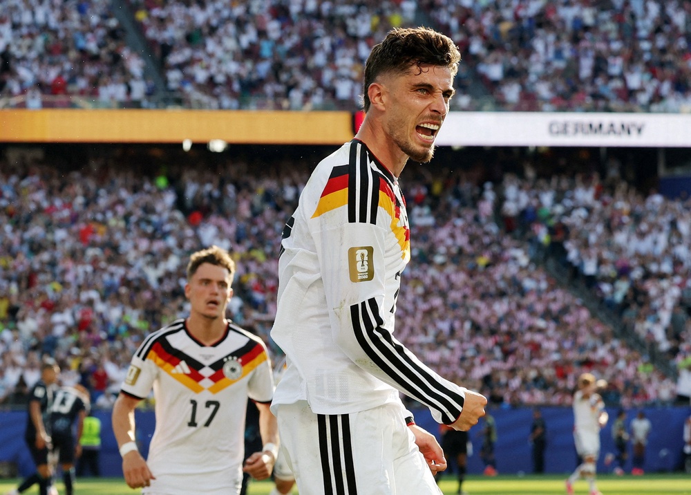 Germany's Kai Havertz celebrates scoring their first goal (Reuters)