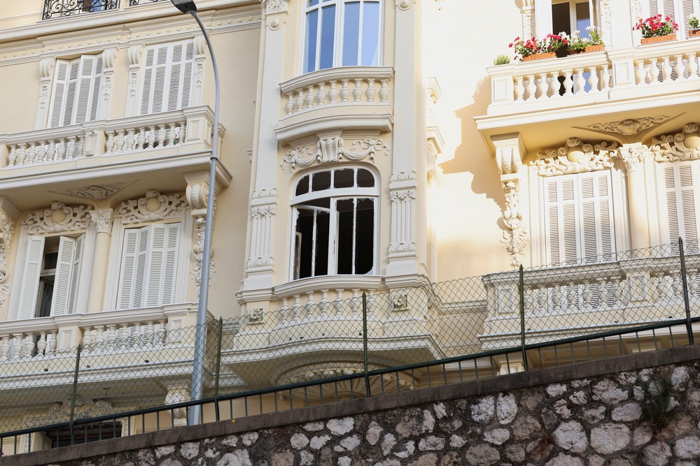 The damaged window of a residential building following an explosion on Monday, in Monaco (Reuters)