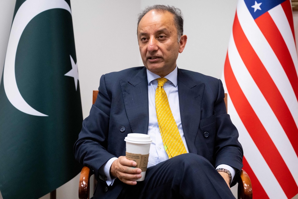 Pakistani climate change minister Musadik Malik speaks during an interview at the Embassy of Pakistan in Washington, DC (AFP/Getty)