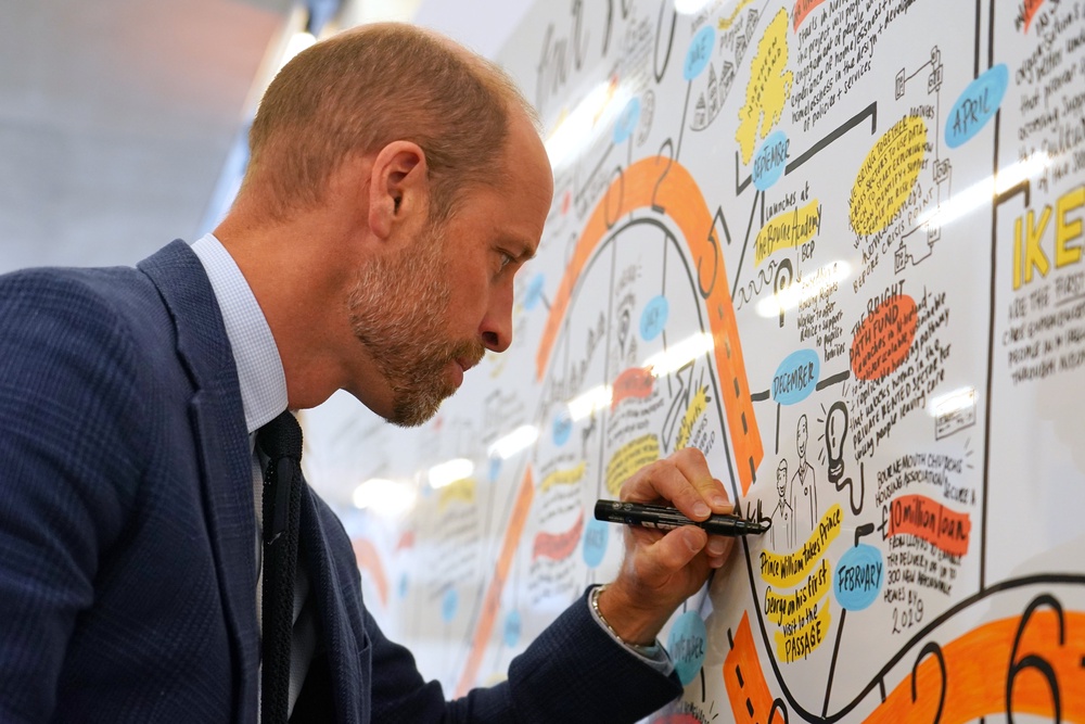 William puts his signature on a board during the event (Alberto Pezzalli/PA) (PA Wire)