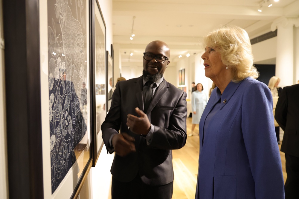 Camilla during her visit to see the exhibition of Chaos and Control, Printmaking in Scotland Now, at the Royal Scottish Academy of Art (Steve Welsh/PA) (PA Wire)
