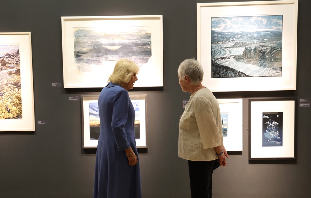 Queen Camilla (left) during her visit to see the exhibition of Chaos and Control, Printmaking in Scotland Now, in Edinburgh (Steve Welsh/PA) (PA Wire)